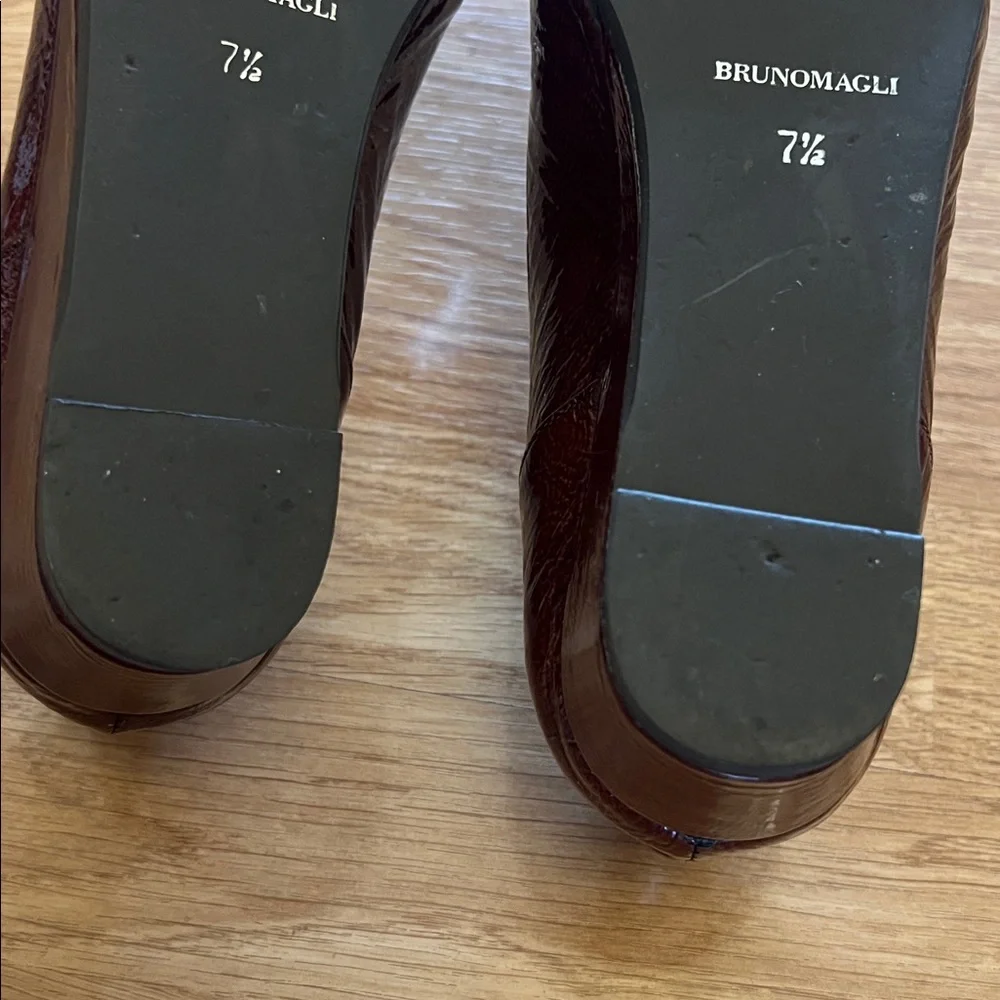 Patent Leather Bruno Magli Burgundy Brown Wedge Loafers Size 7 1/2